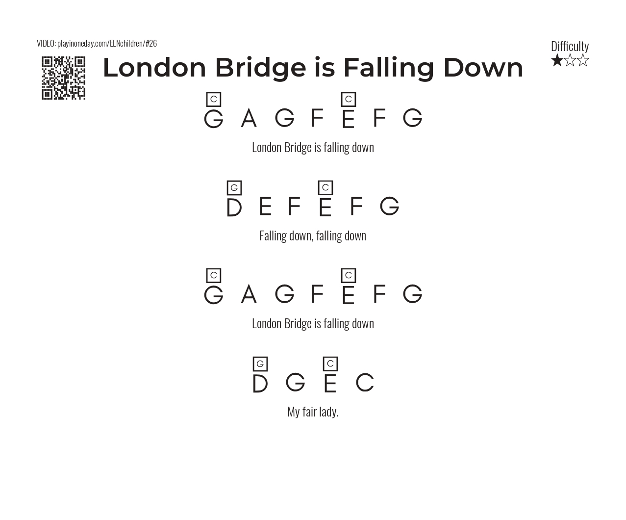 London Bridge is Falling Down letter notes piano
